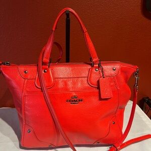 Coach Mickie Satchel Vermillion Leather Crossbody